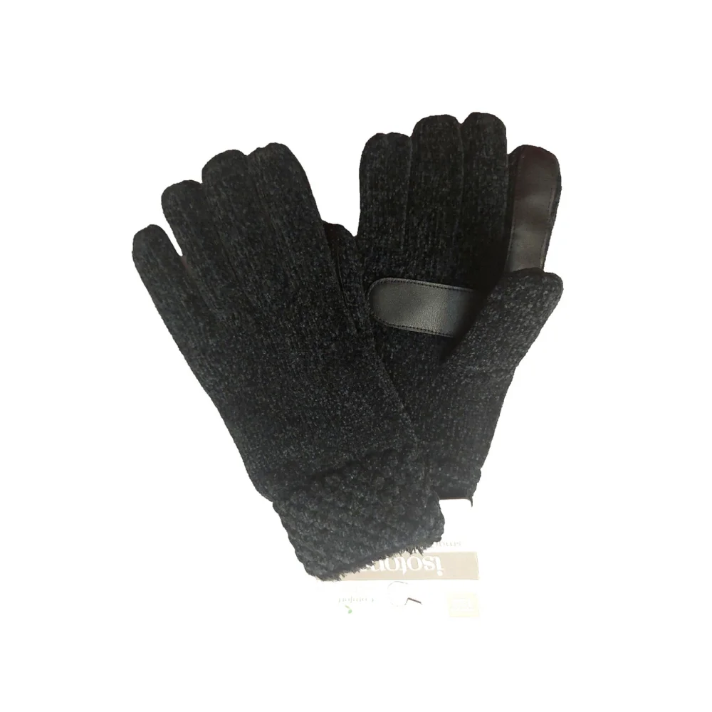 Isotoner Signature Black Chenille Cable-Knit Gloves Sz One Size NWT